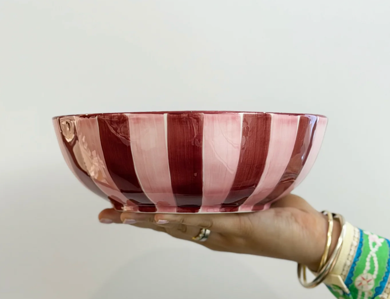 Salad Bowl - Pink & Burgundy Stripe