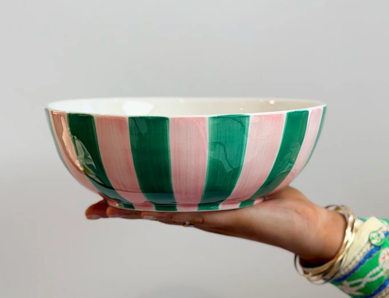 Salad Bowl - Pink & Green Stripe