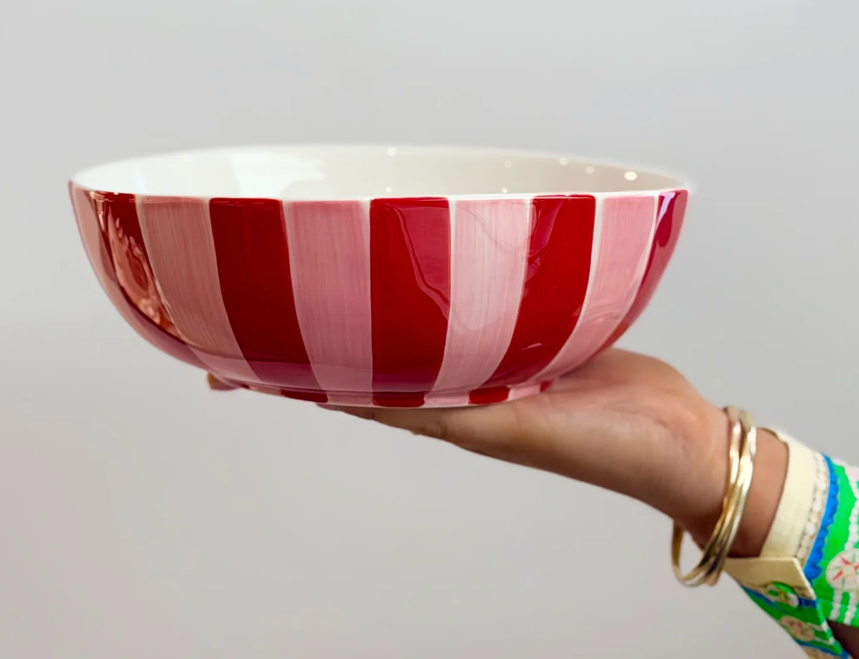Salad Bowl - Red & Pink Stripe